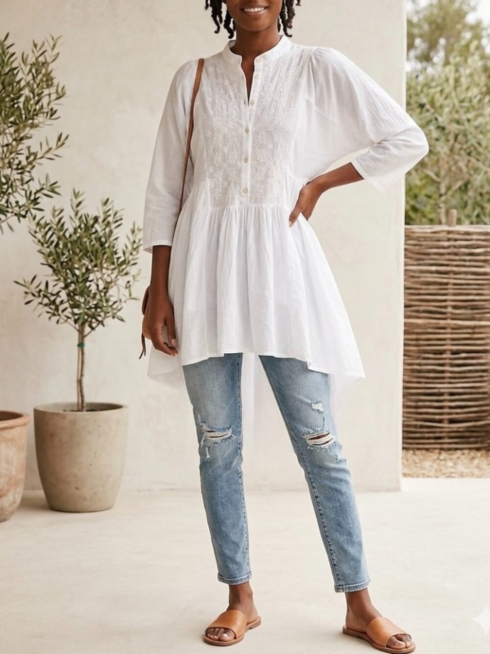 Boutique NWT Namsar 100% Cotton Embroidery High-Low Hem Size S/M Boho Lagenlook
